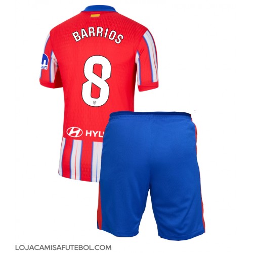 Camisa de Futebol Atletico Madrid Pablo Barrios #8 Equipamento Principal Infantil 2024-25 Manga Curta (+ Calças curtas)